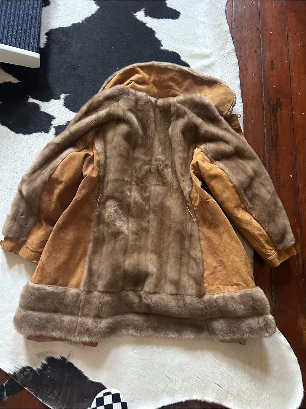 Brown Shearling Trench Coat - Women's Luxe Suede and Fur - Picture 2 of 10